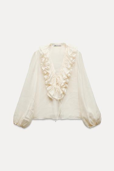 ZW COLLECTION BLOUSE WITH RUFFLES - Ecru by Zara