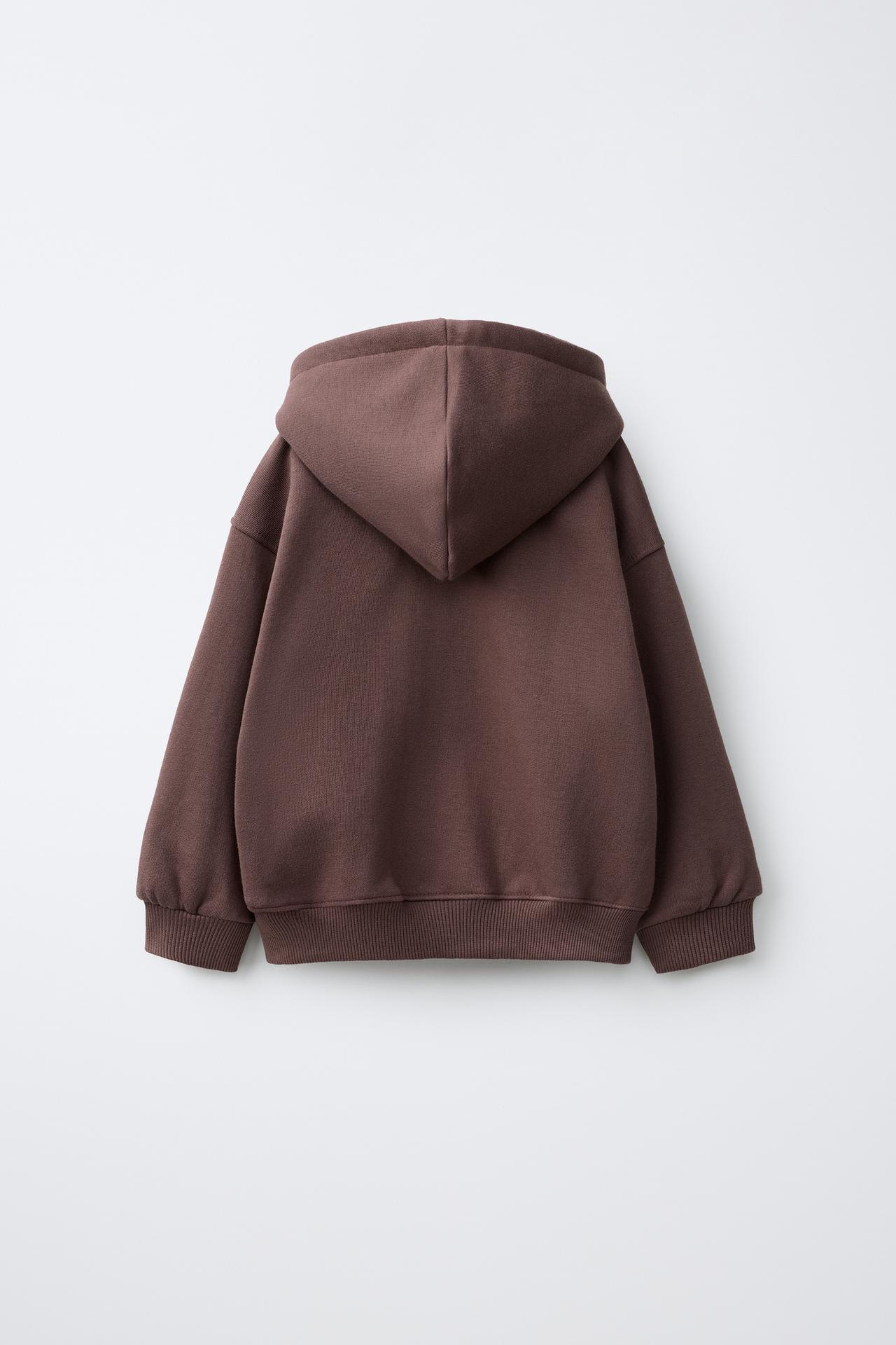 EMBROIDERED BEAR ZIP-UP SWEATSHIRT — Dark brown