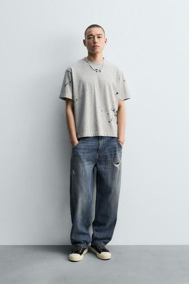 CAMISETA SALPICADURAS PINTURA - Gris vigoré de Zara - Imagen 0