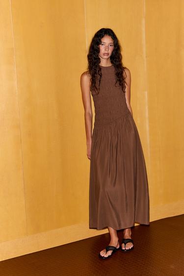Zara VOLUMINOUS MIDI DRESS - Brandy