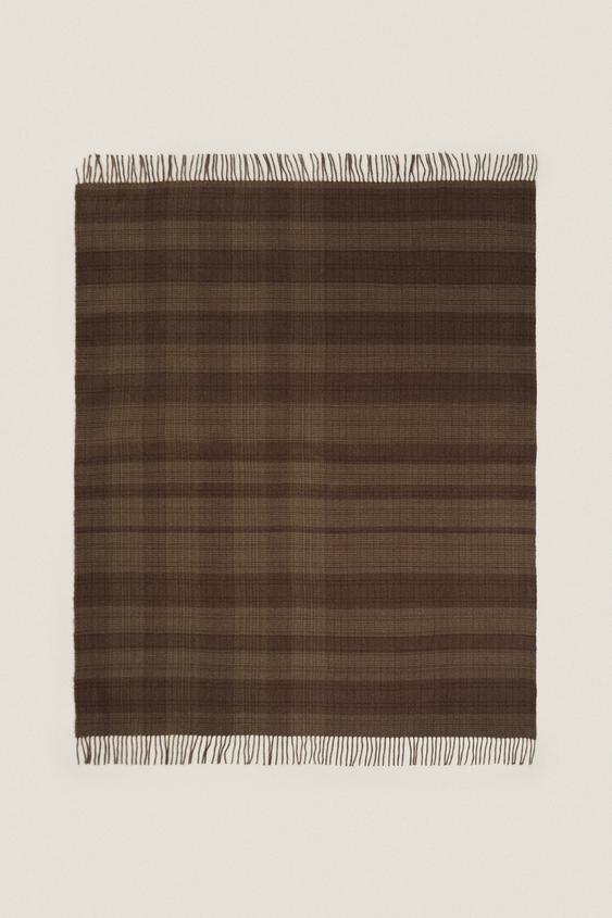 CHECK SOFTTOUCH BLANKET Khaki ZARA United States