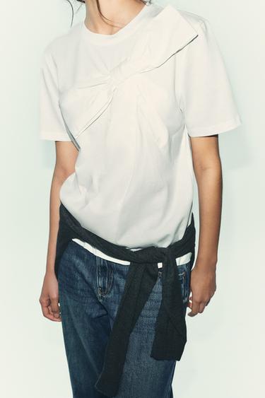 T-SHIRT WITH FRONT BOW - White by Zara - Image 2