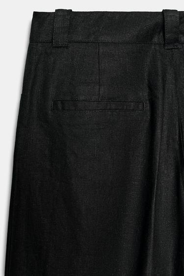 LINEN BLEND WIDE-LEG TROUSERS - Black by Zara