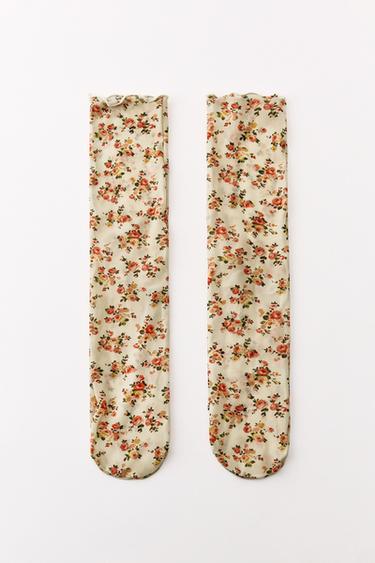 FINE FLORAL PRINT SOCKS - Ecru by Zara
