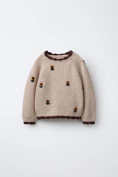 SWEATER DE MALHA GIRASSÓIS BORDADOS - Bege-claro da Zara - Imagem 0