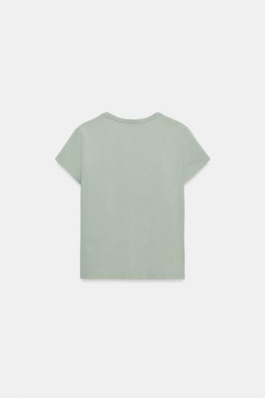 T-SHIRT EN COTON À MANCHES COURTES - Bleu clair de Zara - Image 5