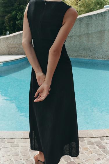 MIDI LINEN BLEND DRESS - Black by Zara - Image 3