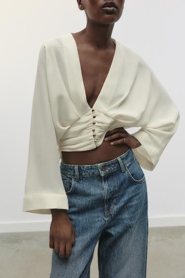 CROPPED CINCHED TOP - Ecru by Zara - Image 1