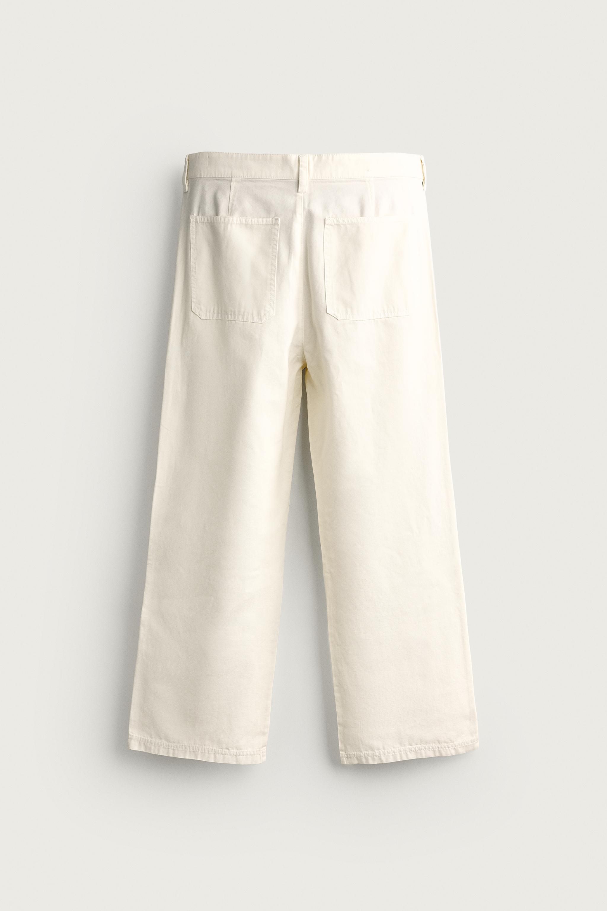 CANVAS STRAIGHT-FIT PANTS — Ecru