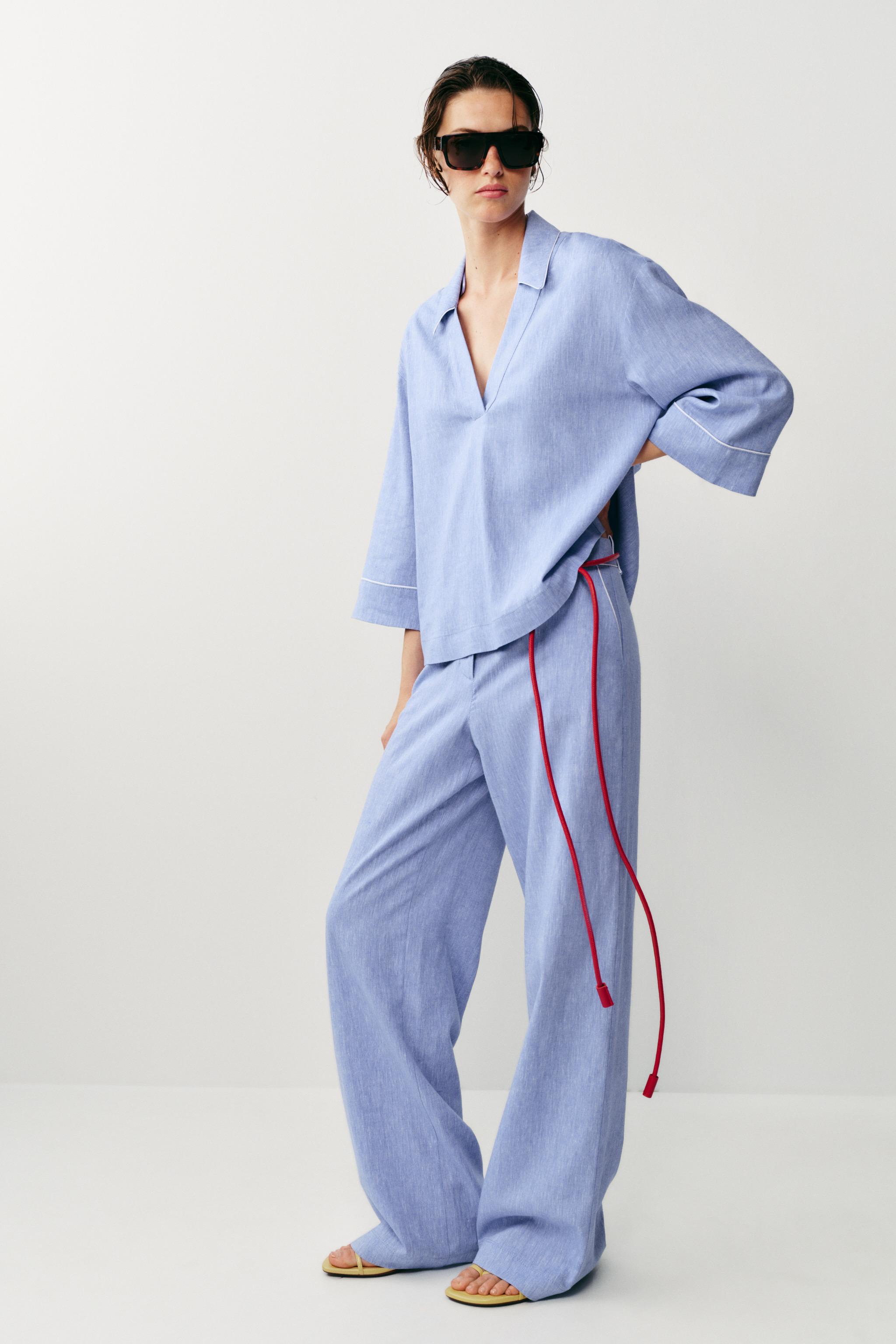 LINEN BLEND BLOUSE AND PANTS SET WITH PIPING | ZARA United States