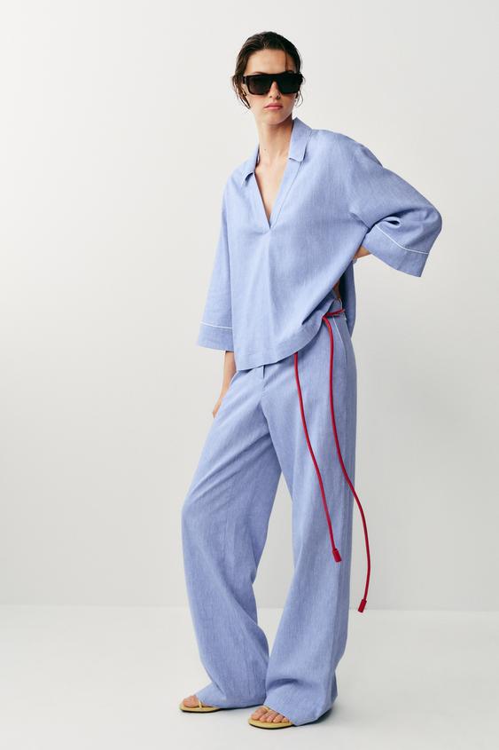LINEN BLOUSE WITH CONTRAST PIPING from Zara - $49.90