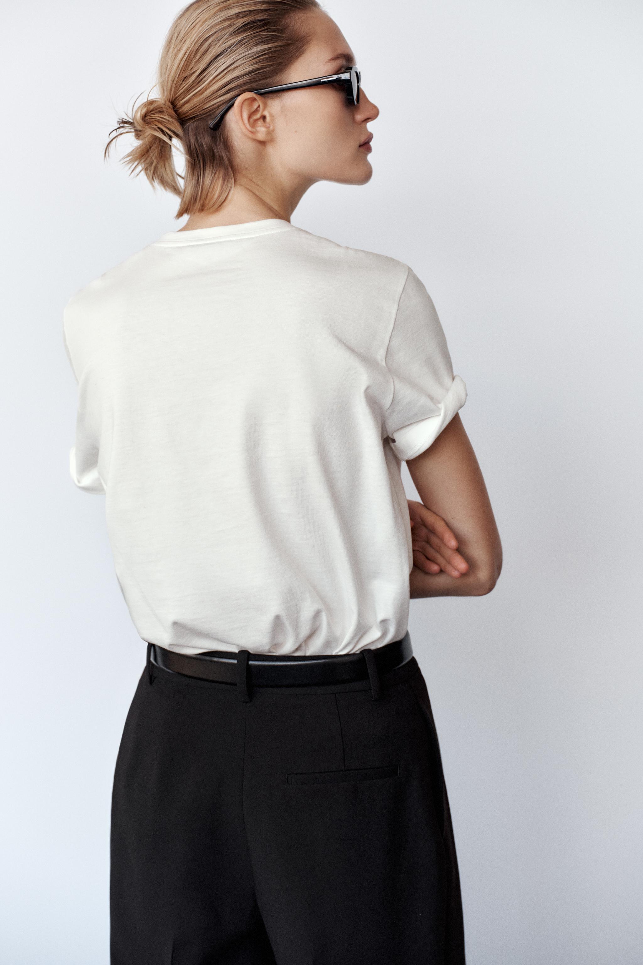 ZARA ワンポイント シンプル ブローチディテール付きTシャツ ブローチディテール付きTシャツ - ホワイト | ZARA Japan / 日本