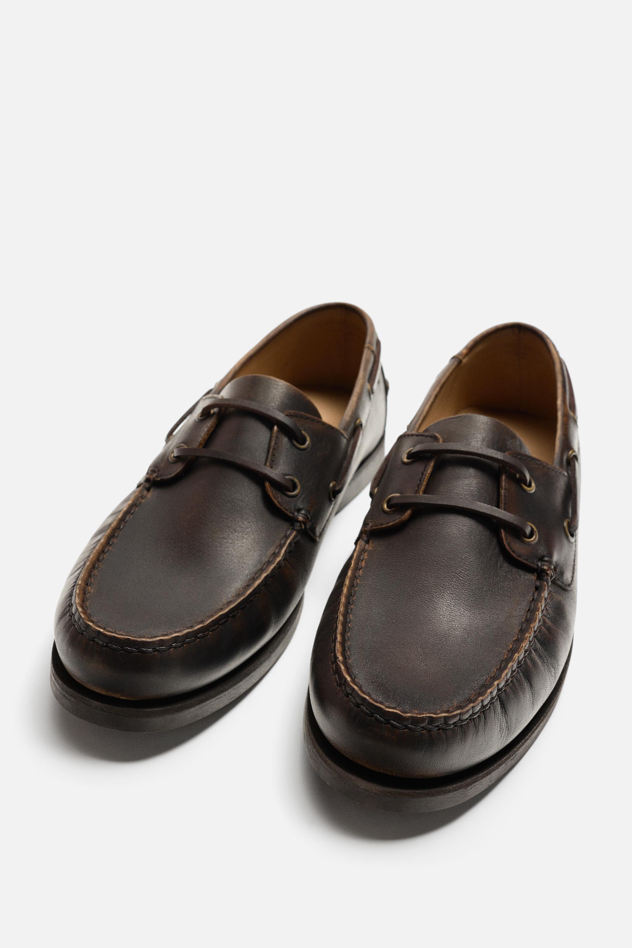 【日本限定モデル】 - 限定版レザーデッキシューズ ブラウン 日本 / Japan ZARA | 靴