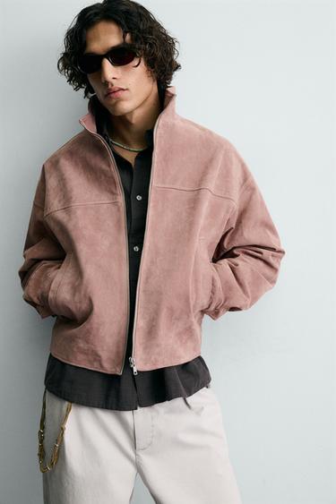BLOUSON CROPPED FIT EN CUIR DAIM - Rose pastel de Zara - Image 4
