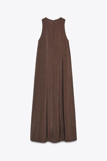 ROBE MI-LONGUE FLUIDE À VOLUME - Chocolat de Zara - Image 6