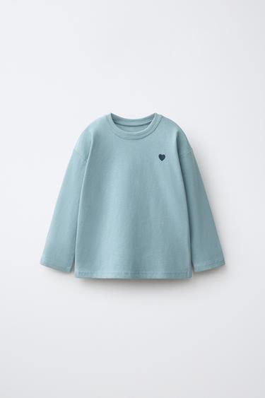 Zara 愛心刺繡 T 恤 - 藍色