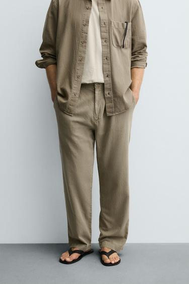 LOOSE-FITTING COTTON/LINEN TROUSERS - camel by Zara
