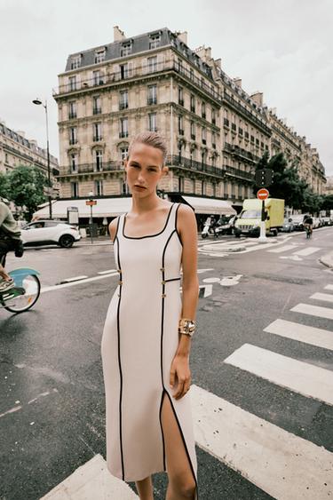 CONTRAST TRIM MIDI DRESS - Light beige by Zara