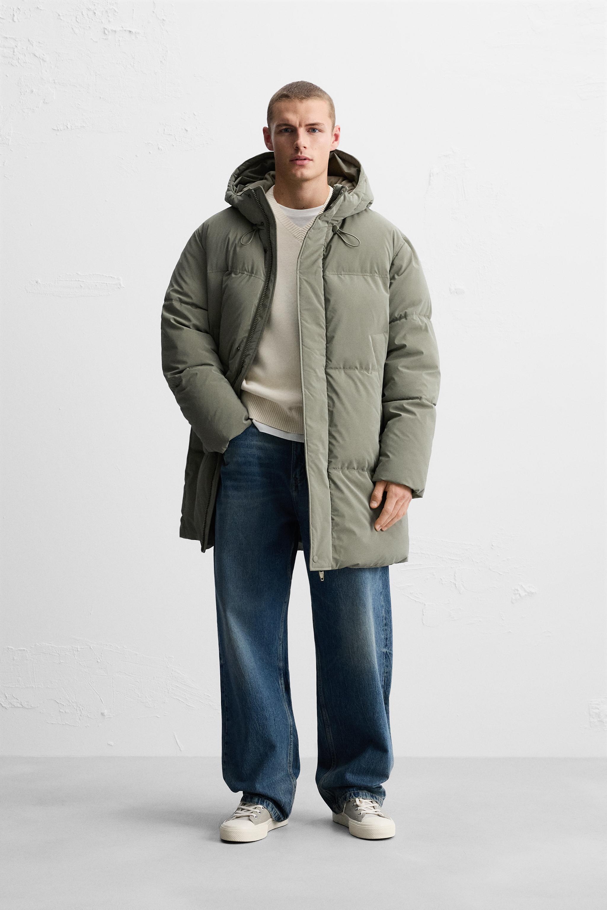 LONG PUFFER JACKET Gray green ZARA Canada