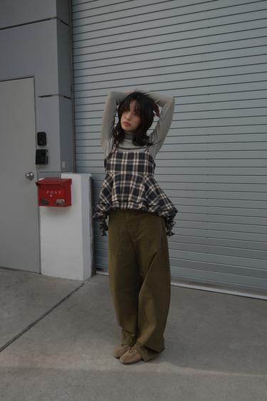 체크 프릴 탑 - Zara 브라운-블루