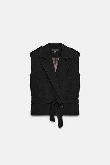 WAISTCOAT WITH SHOULDER PADS AND BELT - Black by Zara