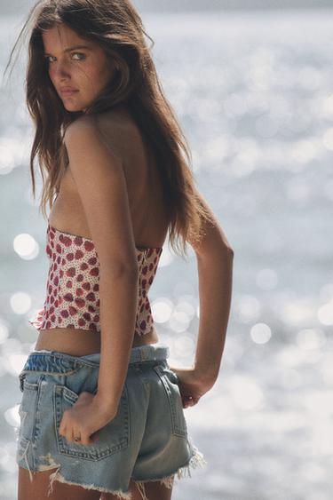 PRINTED HALTER TOP - Ecru / Red by Zara
