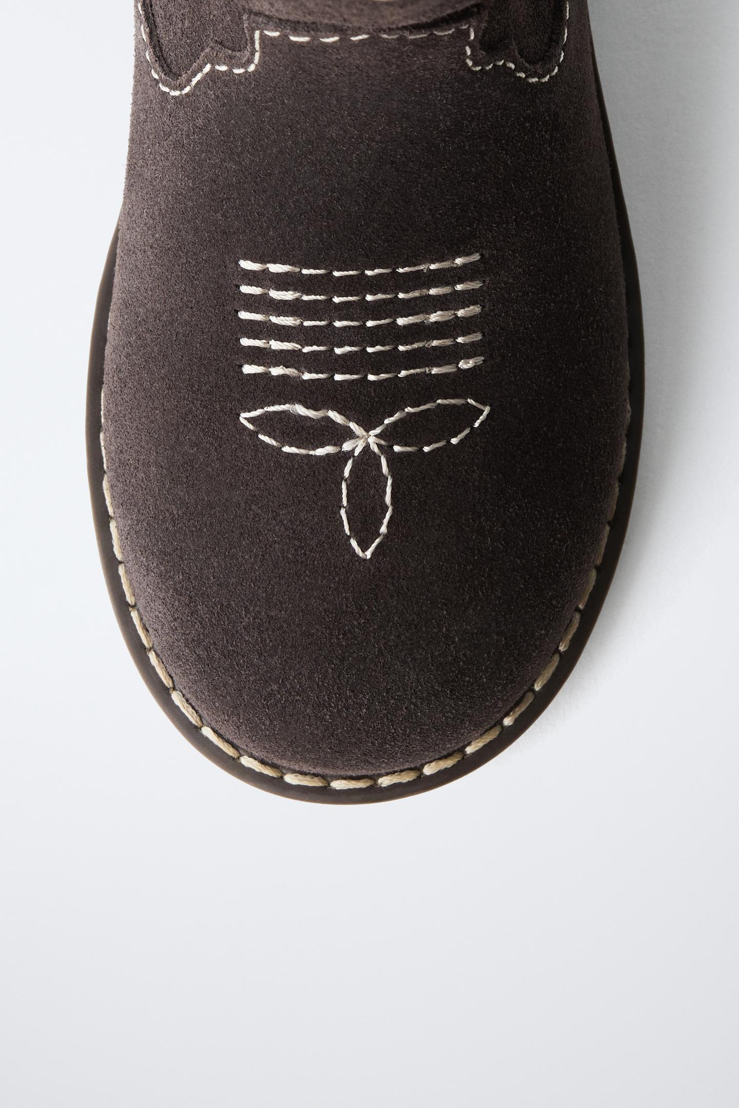 Детские ботинки Zara Leather Embroidered Cowboy, цвет: Коричневый — фото 6
