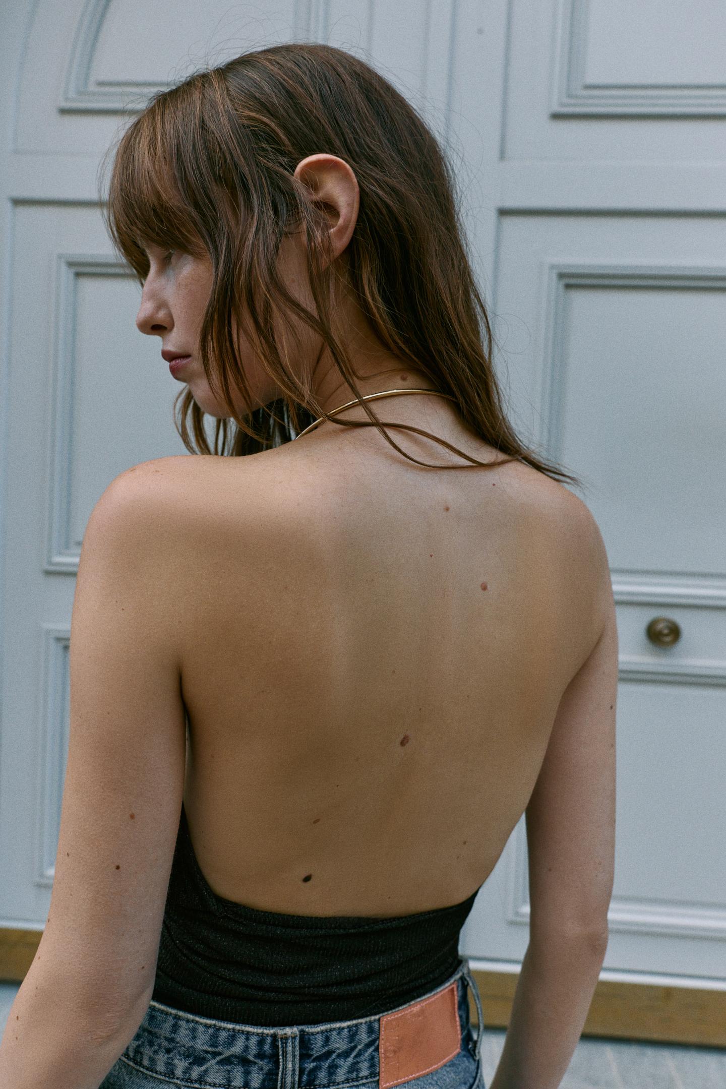 Женский топ Zara Metallic Choker Top, цвет: Чёрный — фото 4