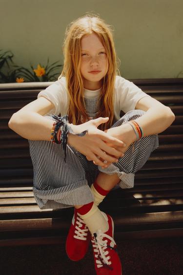 LONG STRIPED DENIM DUNGAREES - Ecru / Blue by Zara