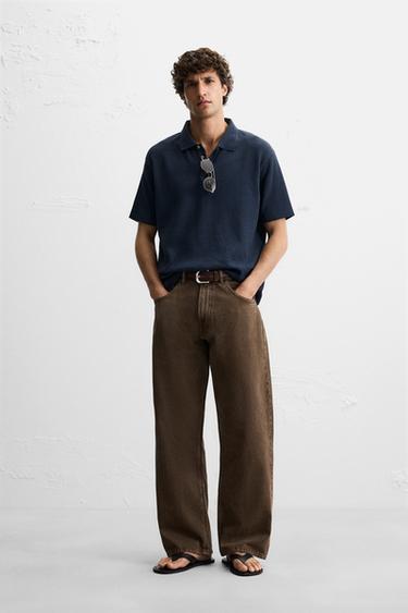 Zara VERTICAL TEXTURED POLO SHIRT - Navy blue - Image 0
