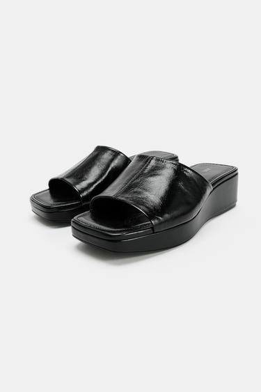 PLATEAUSANDALER I LÆDER - Sort fra Zara