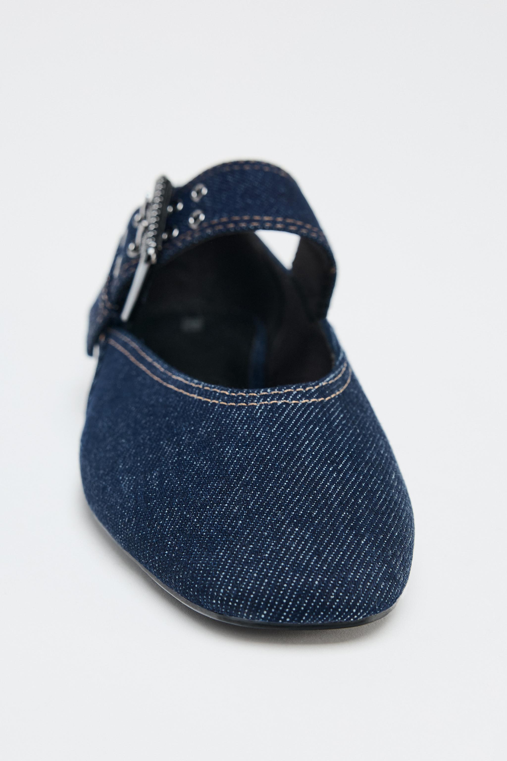 デニム バックル付きバレリーナシューズ - ブルー | ZARA Japan