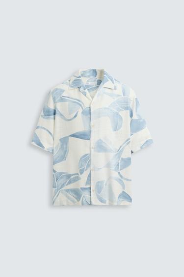 Zara FLORAL PRINT SHIRT - Sky blue