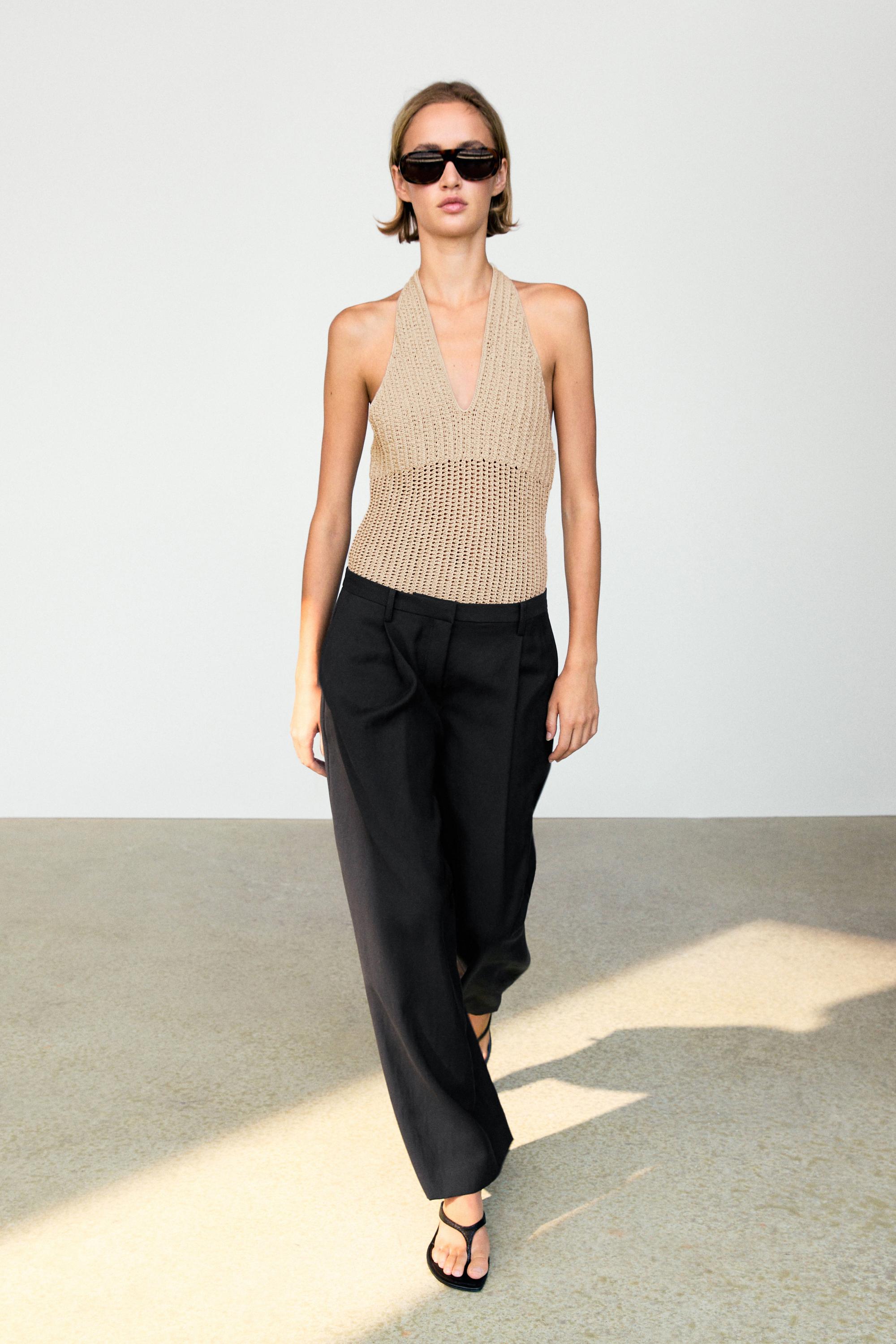 Flowing cropped wide-leg pants — Black