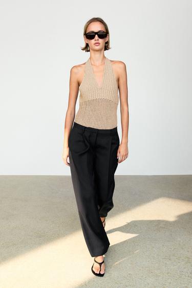 Zara Flowing cropped wide-leg pants - Black - Image 0