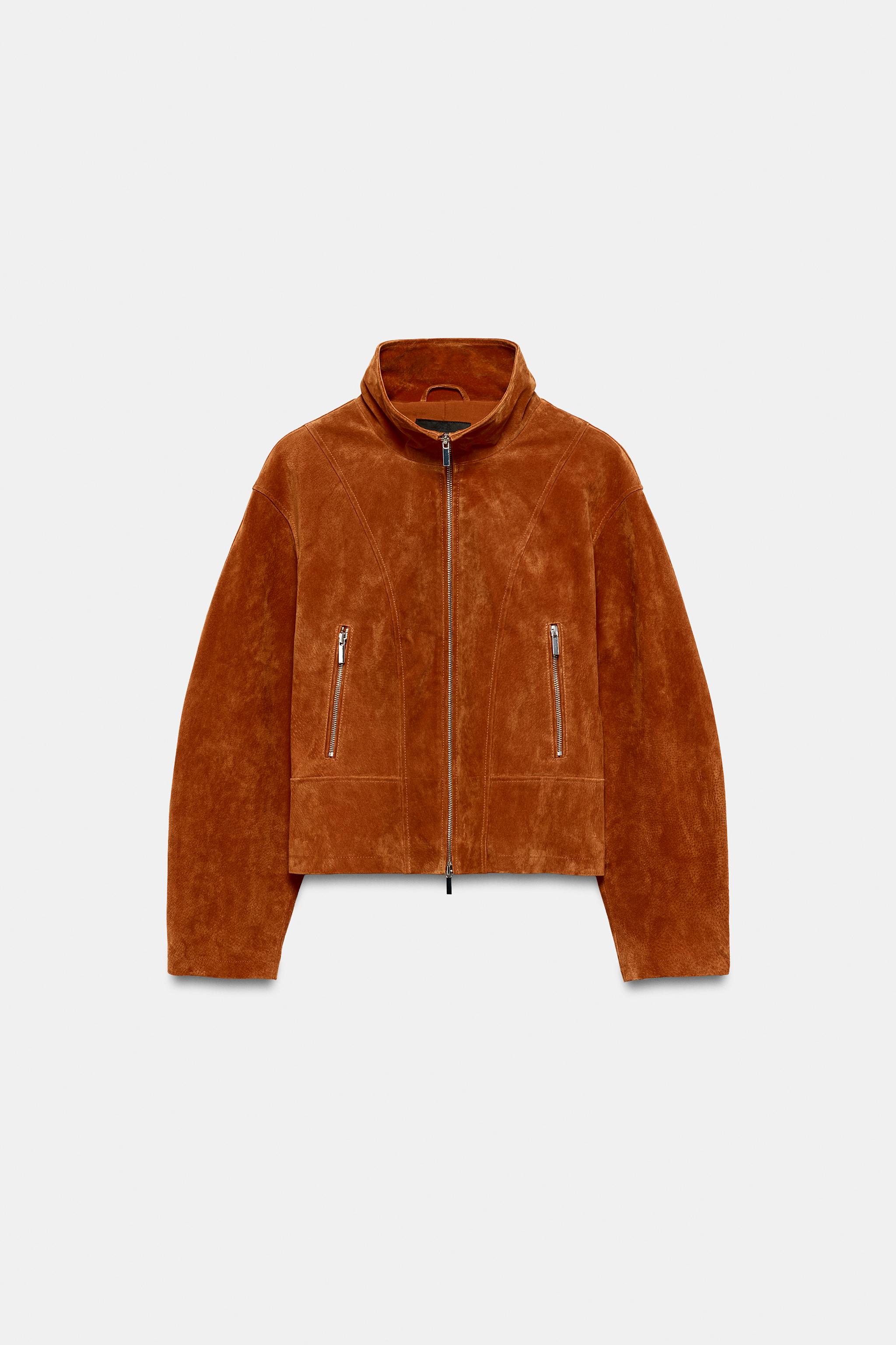 100%レザー ハイネックジャケット - オレンジ色 | ZARA Japan / 日本