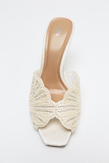 FAUX PEARL BACKLESS HIGH-HEEL SANDALS - White by Zara