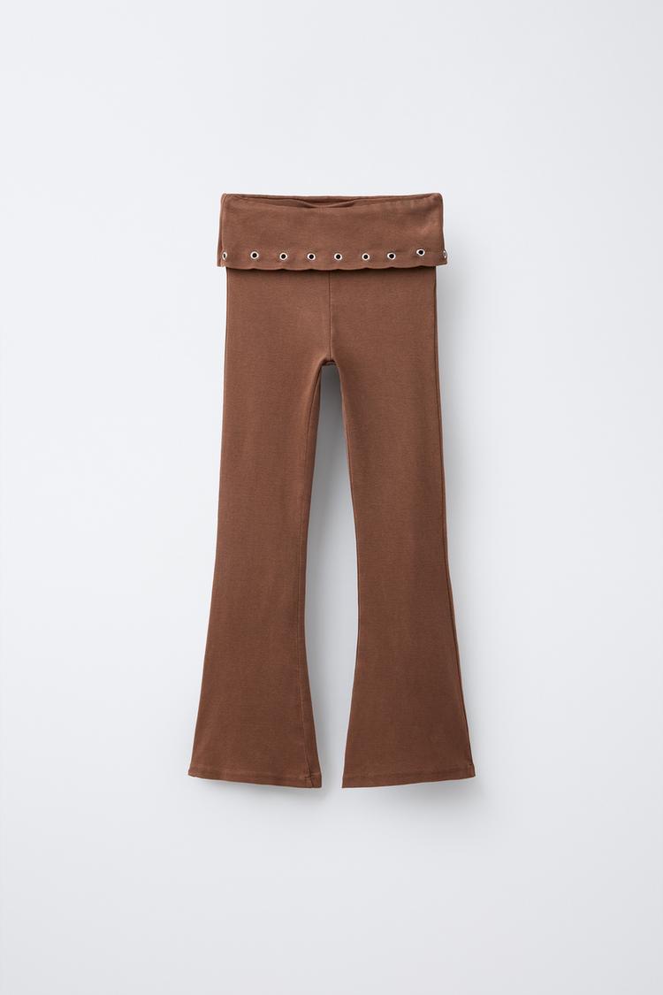 TURN-UP WAIST EYELET FLARE LEGGINGS Brown ZARA Australia