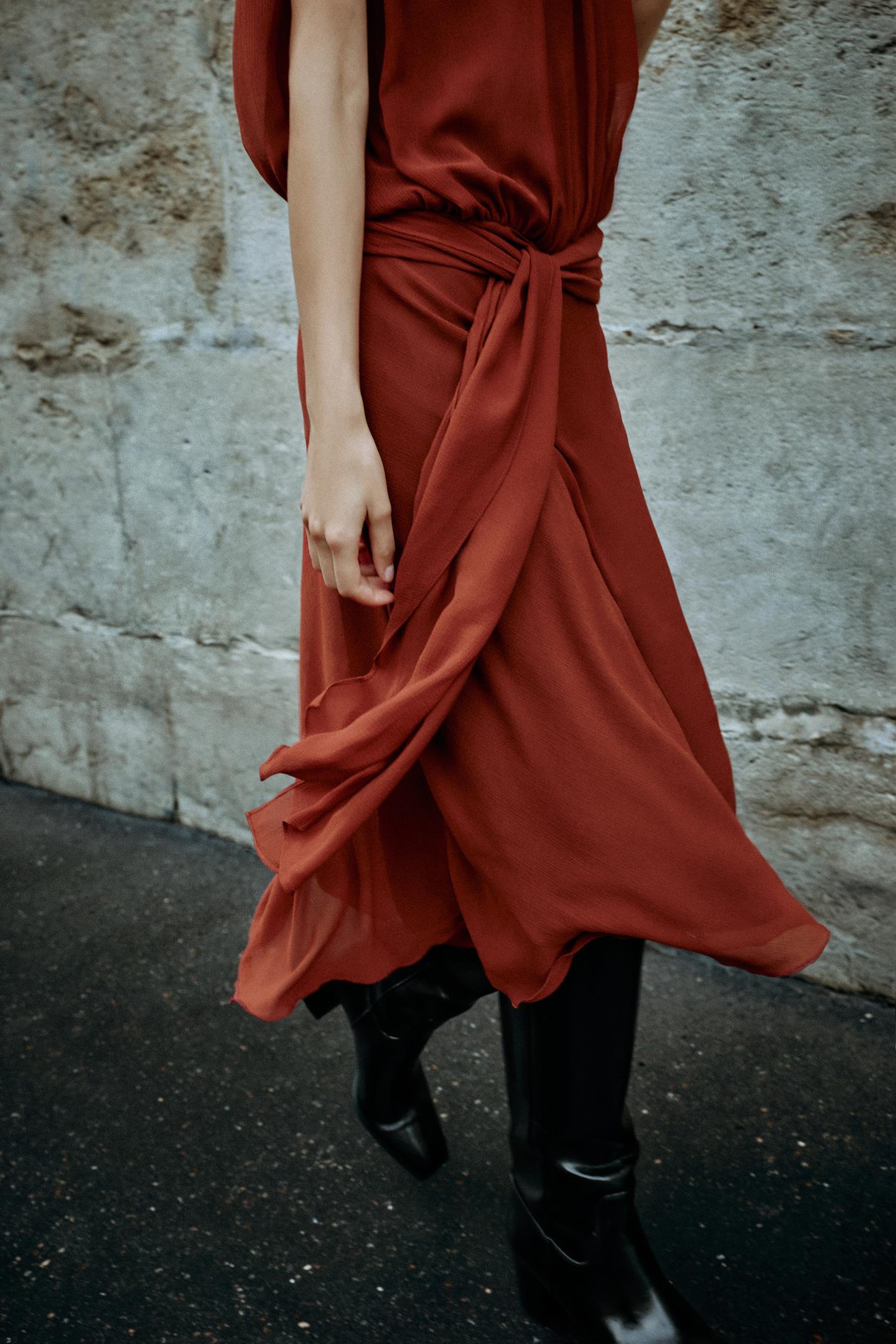 Женское платье Zara Knotted MIDI, цвет: Кирпичный — фото 2