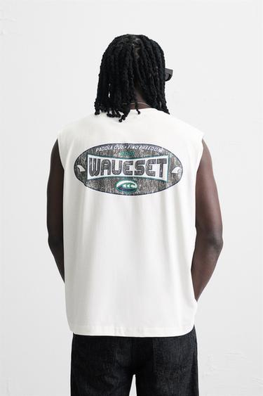 Zara WASHED PRINT TANK TOP - Oyster-white