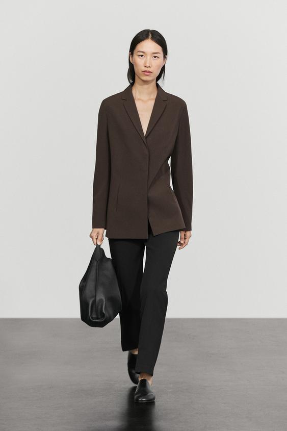 Zara Fluid wool-blend blazer - Brown - Image 0