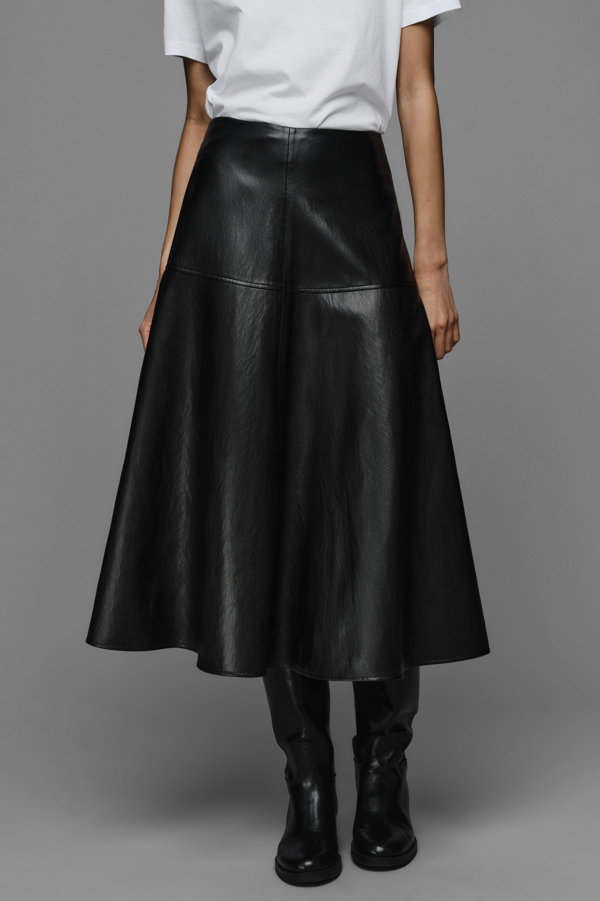 FAUX LEATHER-EFFECT MIDI A-LINE SKIRT