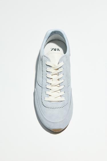 CONTRAST LEATHER TRAINERS - Light Blue by Zara