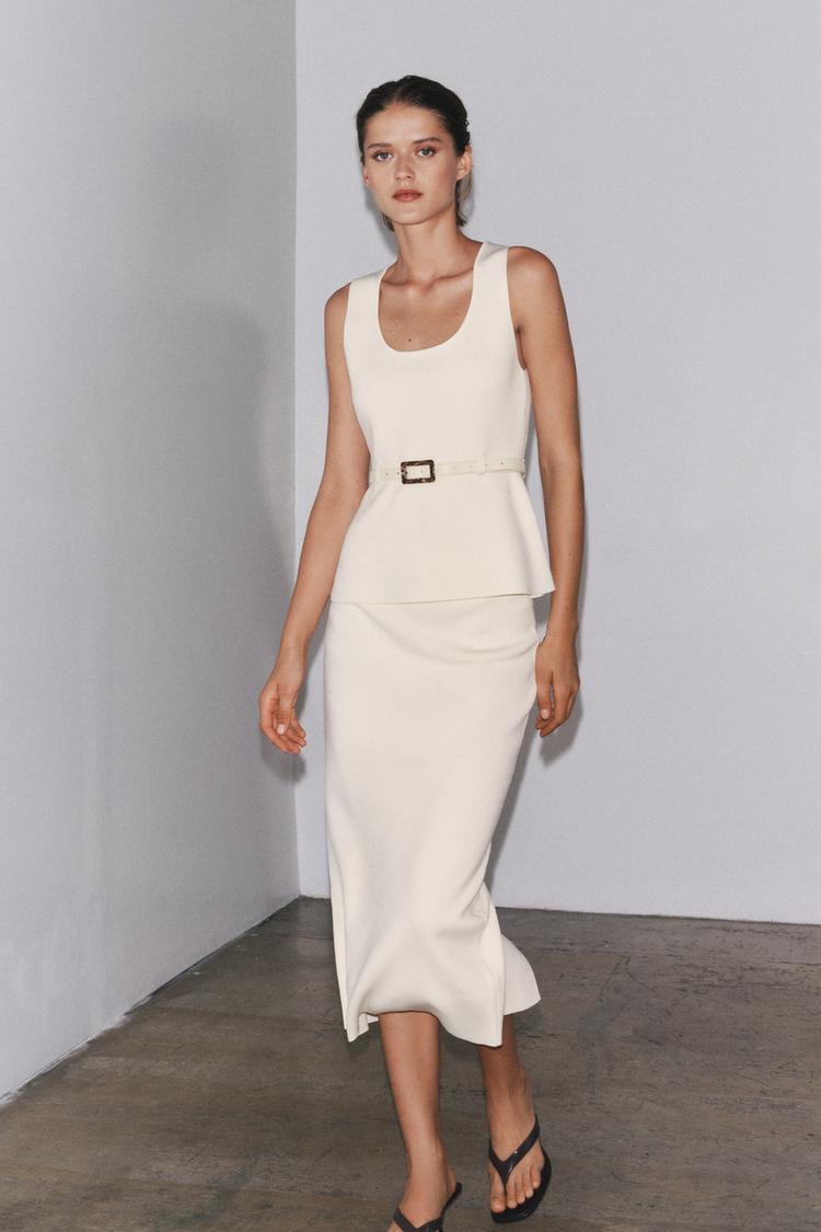 KNIT MIDI SKIRT Ecru ZARA United States