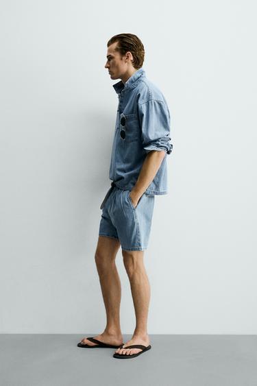 BERMUDA DENIM COUPE DÉCONTRACTÉE PLIS - Bleu clair de Zara - Image 3