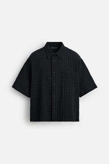 ÁO SƠ MI VẢI DỆT HỌA TIẾT KẺ CA RÔ - Xanh dương từ Zara