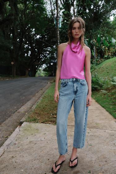 SATIN HALTER TOP - Pink / Lilac by Zara