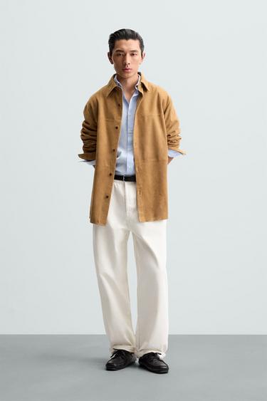 CAMISA REGULAR FIT PIEL ANTE - Marrón de Zara - Imagen 0