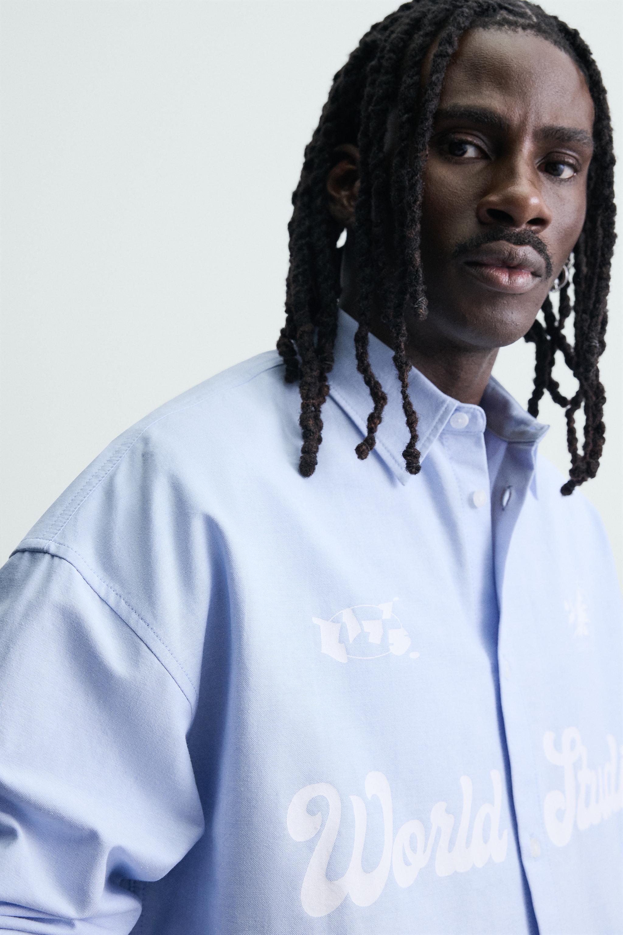 PRINTED TEXT OXFORD BOXY FIT SHIRT