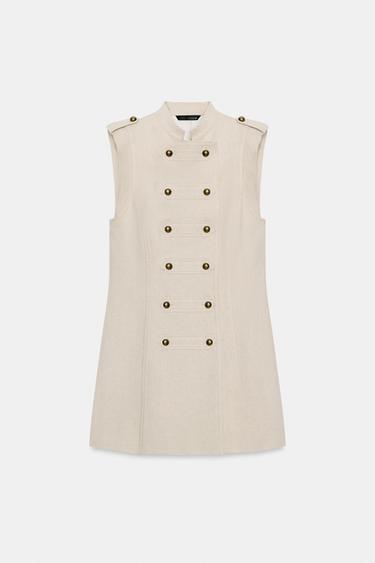 LINEN BLEND MINI DRESS WITH BUTTON DETAILS - Light beige by Zara - Image 6